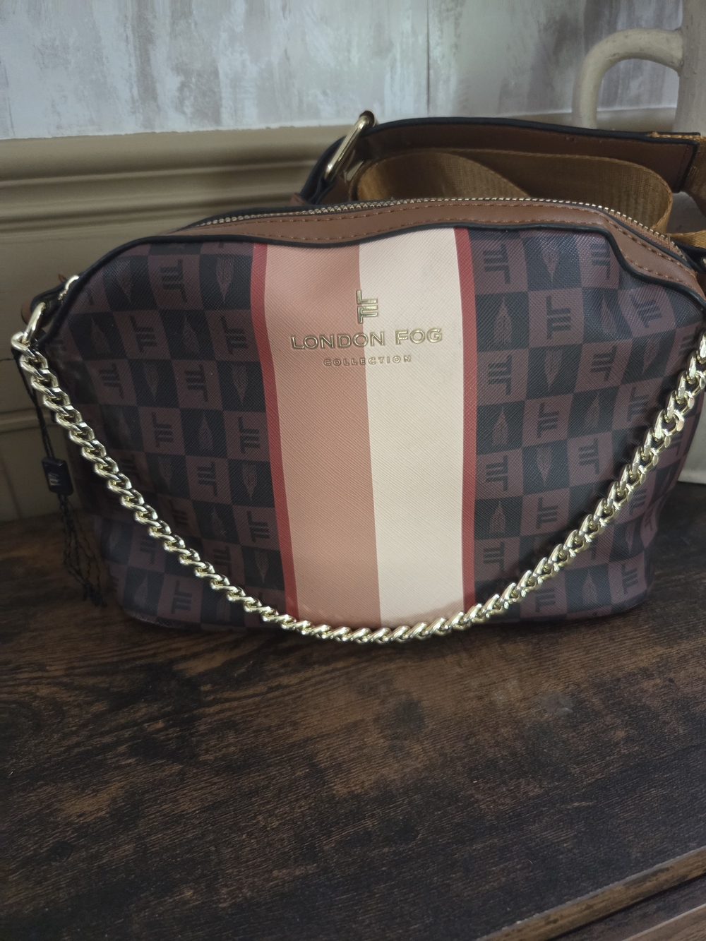 London Fog Women's Brown Monogram Crossbody